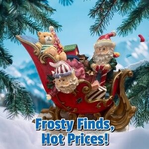 Adorable Santa in Sleigh with Elf